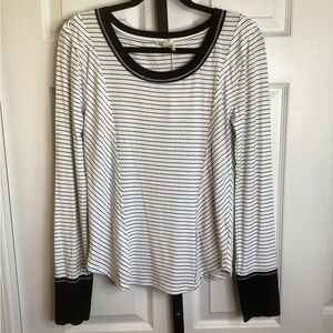 Hem & Thread Black and White Striped Long Sleeve Tee, size Large, NWT